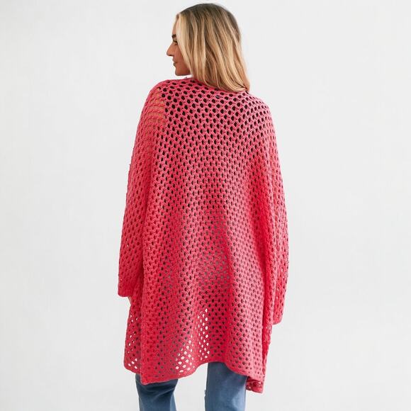 Daytrip Slouchy Cardigan Sweater Azalea Pink Open Knit Long Length Women's XS S - Picture 2 of 9